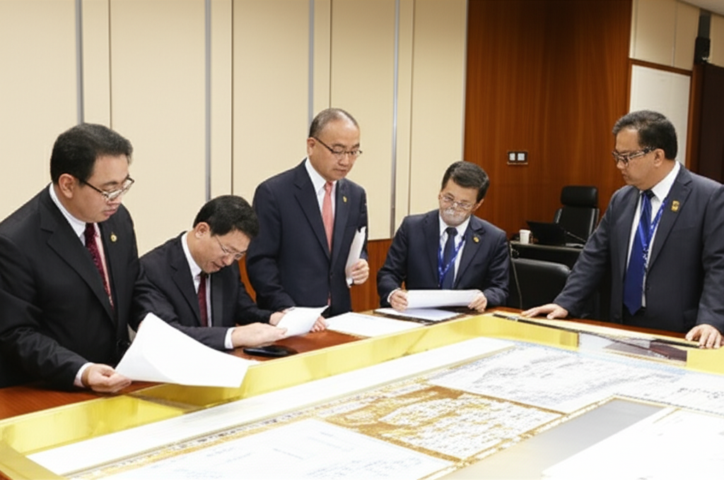 機場貨運站的插圖，標有「貴金屬儲存」的大型金庫，堆高機正在搬運安全貨櫃，背景可見商用飛機