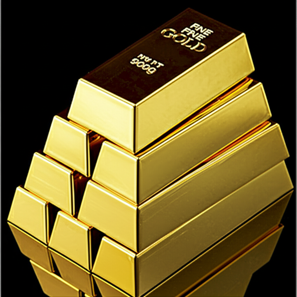 一根金條上疊加數位電路板圖案，象徵黃金的數位化，背景為發光的藍色區塊鏈網路。