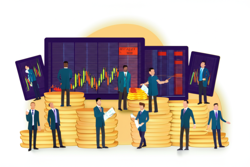 顯示即時黃金市場數據、圖表和交易警報的數位介面，背景模糊的手正在鍵盤上操作
