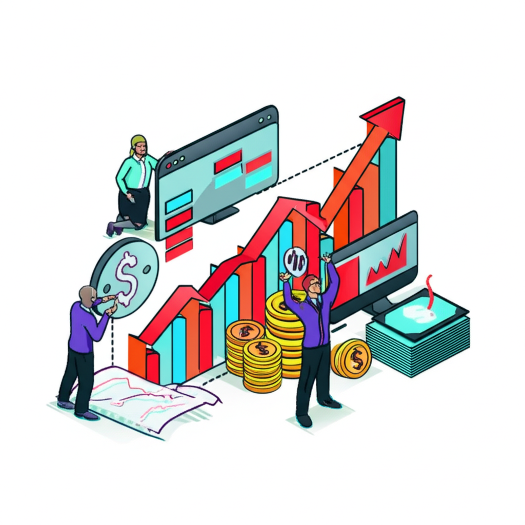 一位交易者正在電腦前專注分析金融市場數據。