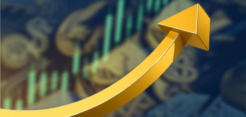 金條與顯示上漲趨勢的金融圖表，象徵黃金投資的強勁表現。